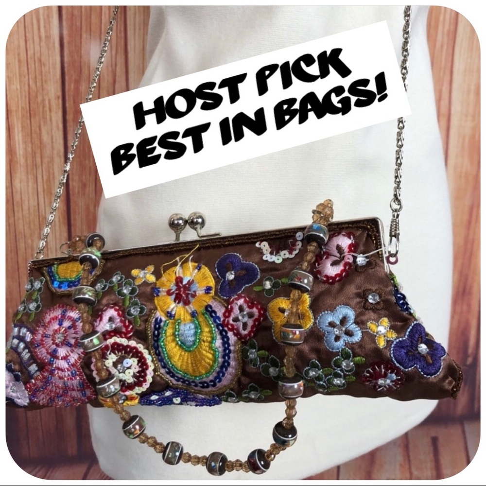 Small Satin Beaded Embroidered Evening Bag Clutch